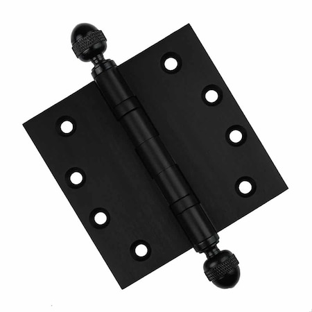 Embassy 4-1/2 x 4-1/2 Solid Brass Hinge, Flat Black Finish with Acorn Tips 4545BBUS19A-1